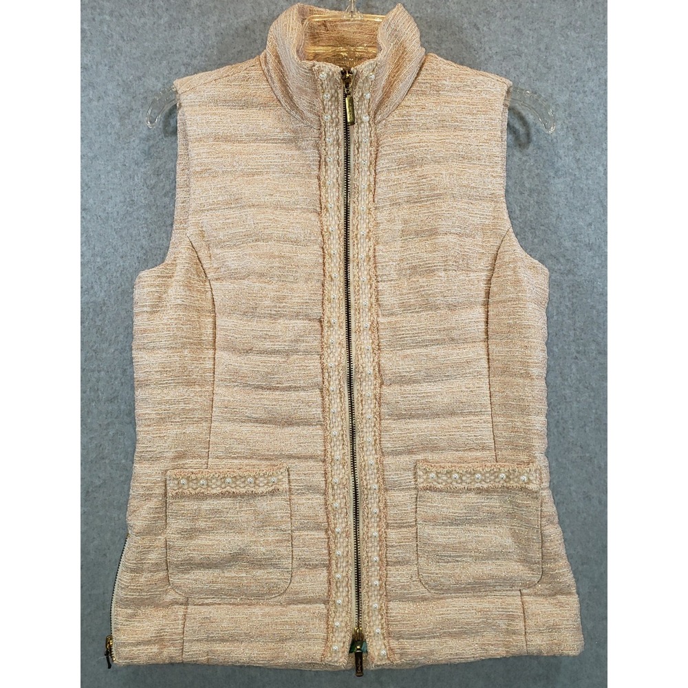 Lilly Pulitzer Noella Vest Womens Latte / Tan Size S Metallic Beads